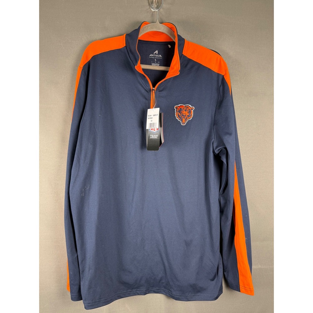 Antigua Chicago Bears Pullover Mens Large Navy Blue Orange Quarter Zip NFL NEW
